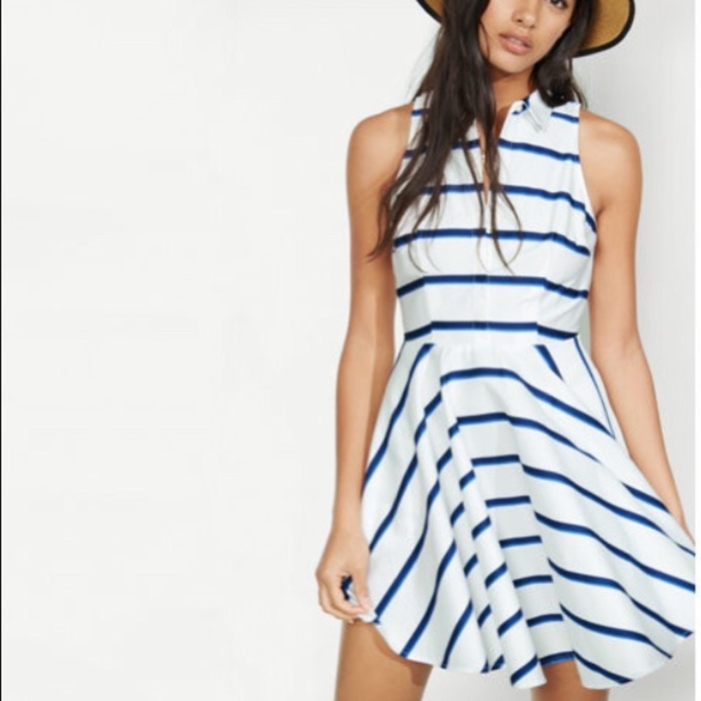Express white & blue button front sleeveless dress